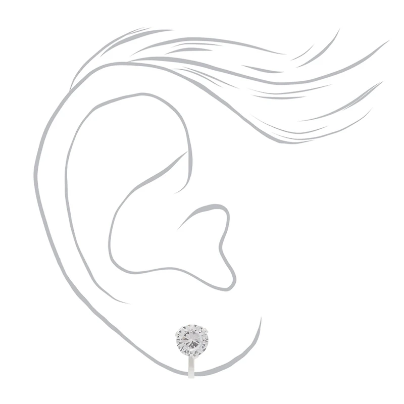 Silver-tone Cubic Zirconia Round 7mm Clip-On Earrings