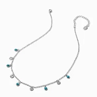 Cowgirl Turquoise Disc Dangle Silver-tone Chain Necklace