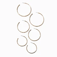 Gold-tone Graduated Hammered Hoop Earrings - 3 Pack