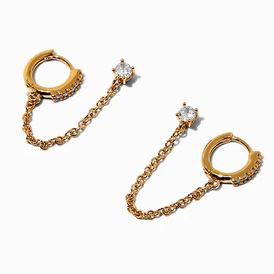 C LUXE by Claire's 18k Gold Plated Cubic Zirconia Pavé Connector Chain Earrings