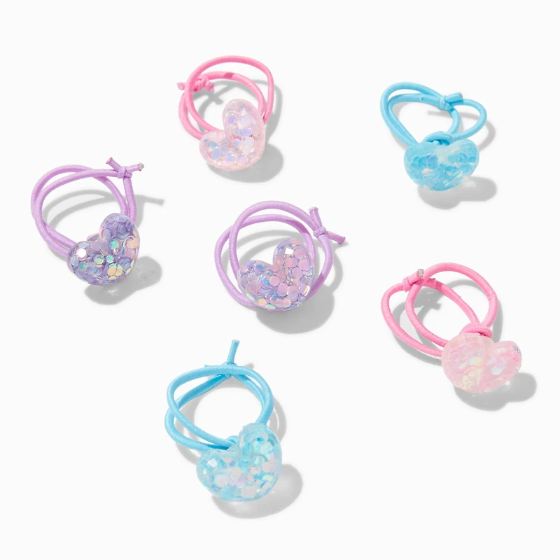 Claire's Club Pastel Heart Charm Hair Ties - 6 Pack