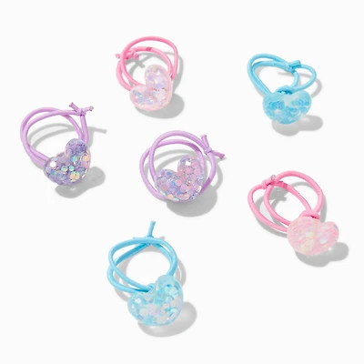 Claire's Club Pastel Heart Charm Hair Ties - 6 Pack