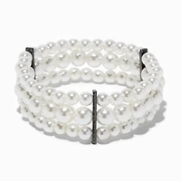 Three-Row Pearl & Hematite Stretch Bracelet