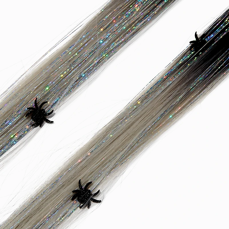 Mini Spiders & Tinsel Halloween Faux Hair Clip In Extensions - 2 Pack