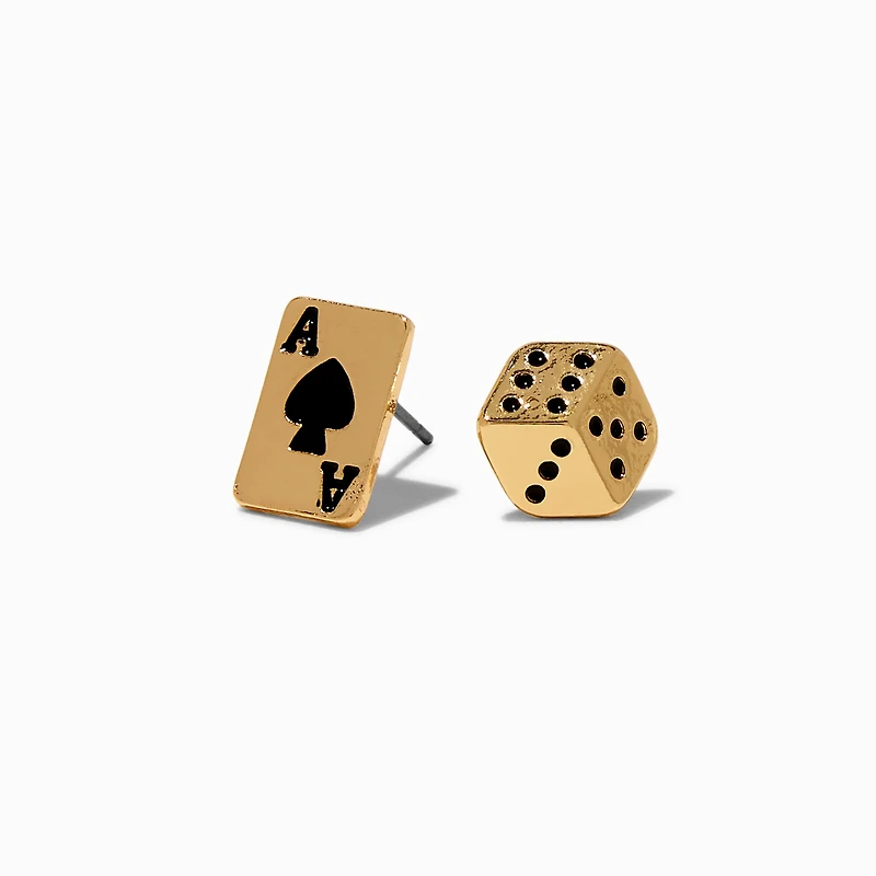 Playing Card & Dice Gold-tone Stud Earrings