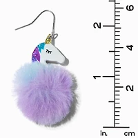 Purple & Blue Unicorn Pom 2" Drop Earrings