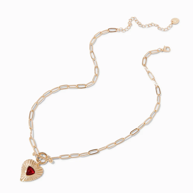 Burgundy Red Heart Pendant Necklace