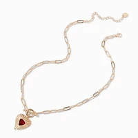 Burgundy Red Heart Pendant Necklace