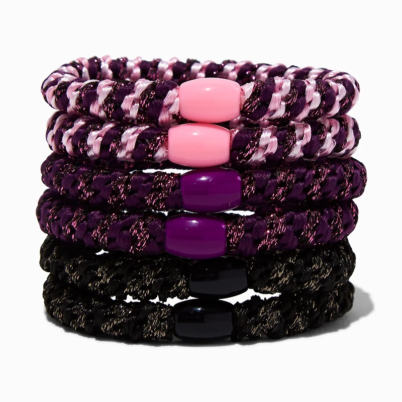 Pink Tonal Lurex Beaded Woven Hair Ties - 6 Pack