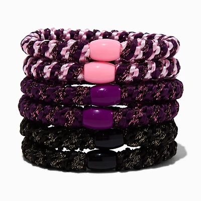 Pink Tonal Lurex Beaded Woven Hair Ties - 6 Pack