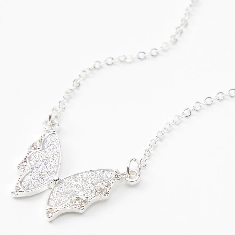 Silver Glitter Butterfly Pendant Necklace