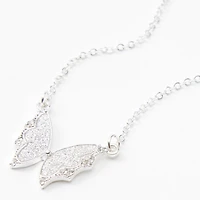 Silver Glitter Butterfly Pendant Necklace