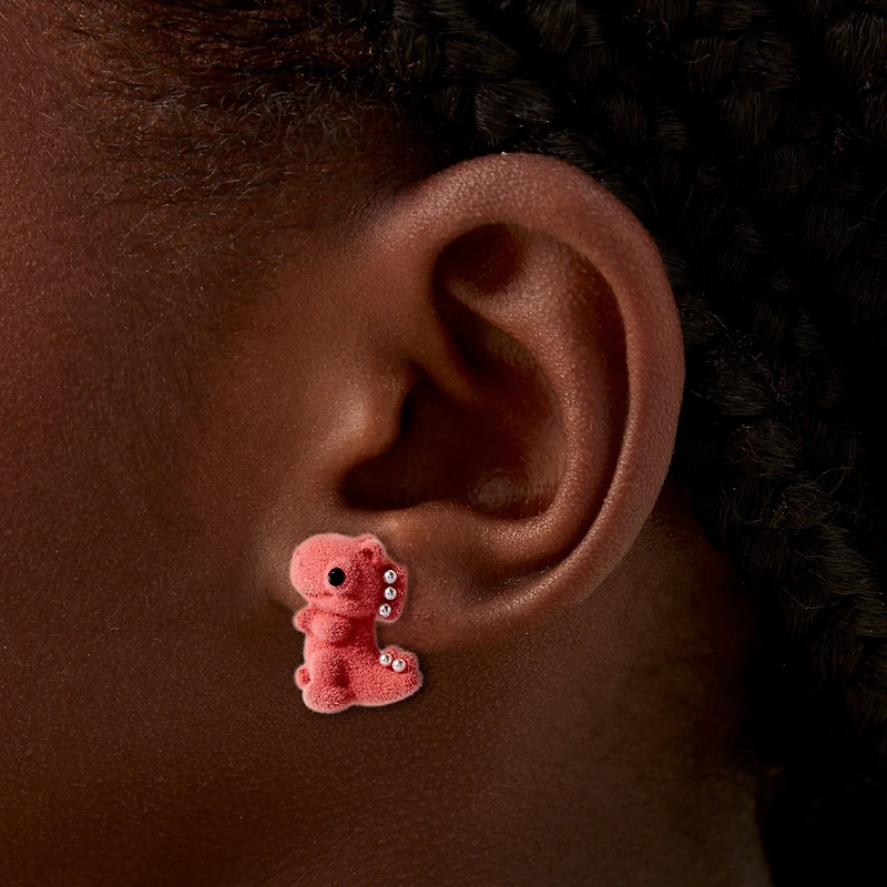 Fuzzy Dinosaur Stud Earrings