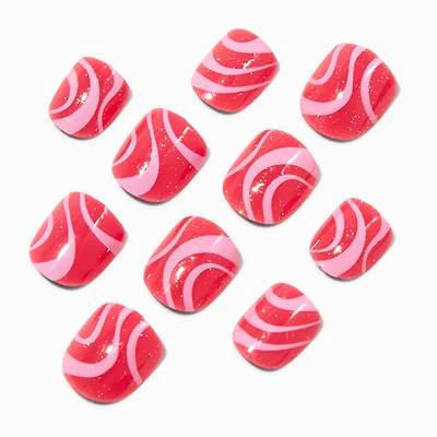 Claire's Club Pink Glitter Squiggle Press On Vegan Faux Nail Set - 10 Pack