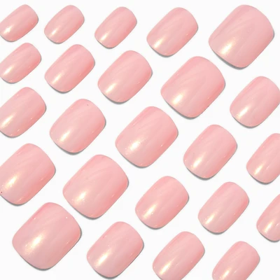Pink Glazed Short Square Vegan Faux Nail Set - 24 Pack