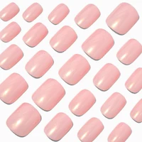 Pink Glazed Short Square Vegan Faux Nail Set - 24 Pack