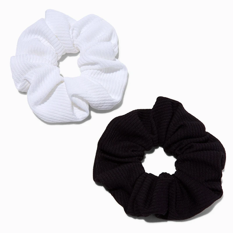 Black & White Ribbed Hair Scrunchies - 2 Pack