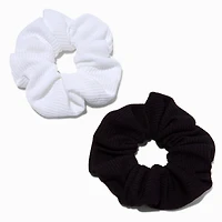 Black & White Ribbed Hair Scrunchies - 2 Pack