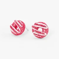 Sterling Silver Post Glitter Pink Donut Stud Earrings