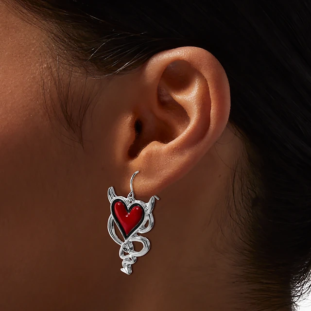 Claire's Red Heart Devil Halloween Drop Earrings Pine Centre