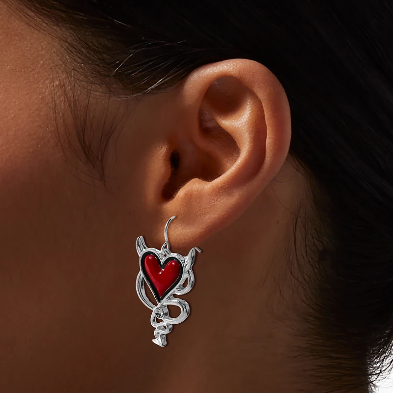 Red Heart Devil Halloween Drop Earrings