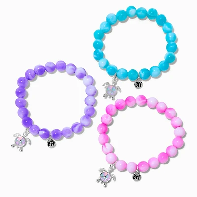 Best Friends Turtle Peace Sign Marble Beaded Stretch Bracelets - 3 Pack