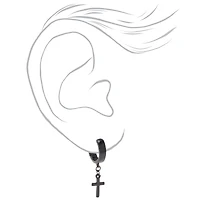 Black Cross 15mm Huggie Hoop Earrings