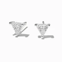 Silver-tone Cubic Zirconia 5mm Trillion Stud Earrings