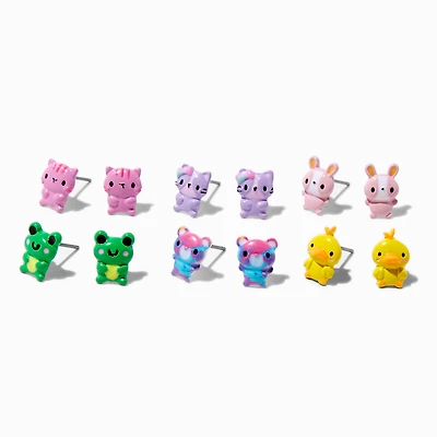 Pastel Cute Animal Stud Earrings - 6 Pack