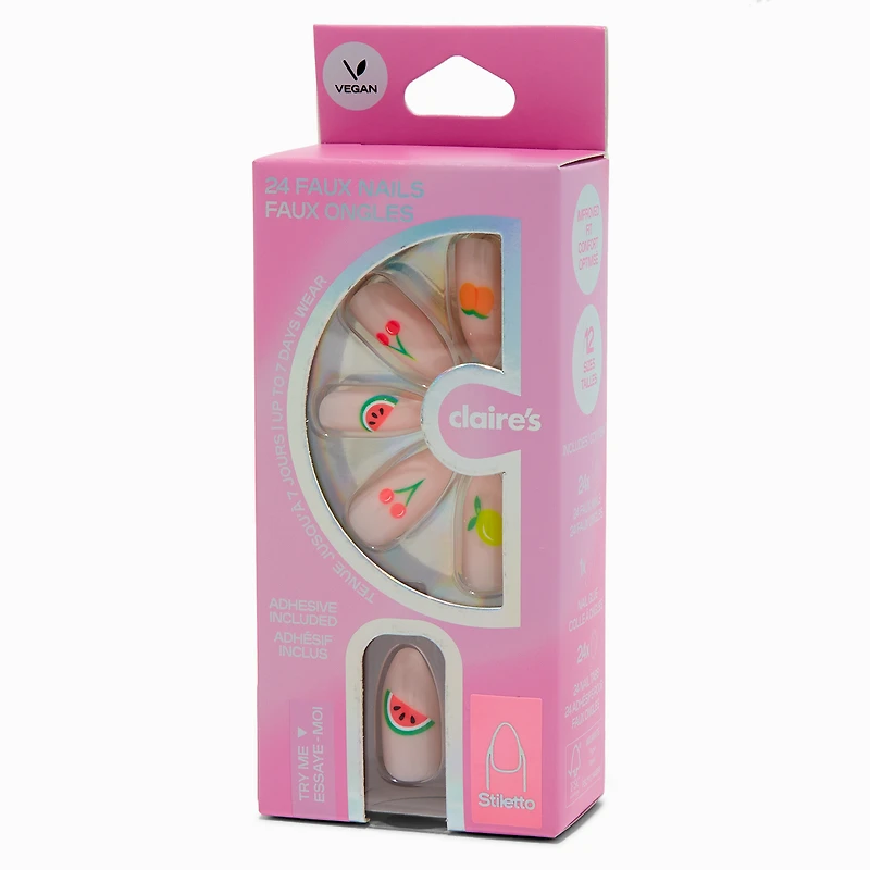 Multi Fruit Stiletto Vegan Faux Nail Set - 24 Pack