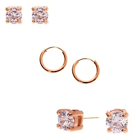 C LUXE by Claire's 18k Rose Gold Plated Cubic Zirconia Earring Set - 3 Pack