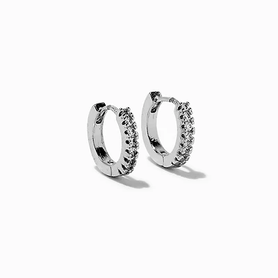Silver-tone Cubic Zirconia 10mm Hoop Earrings