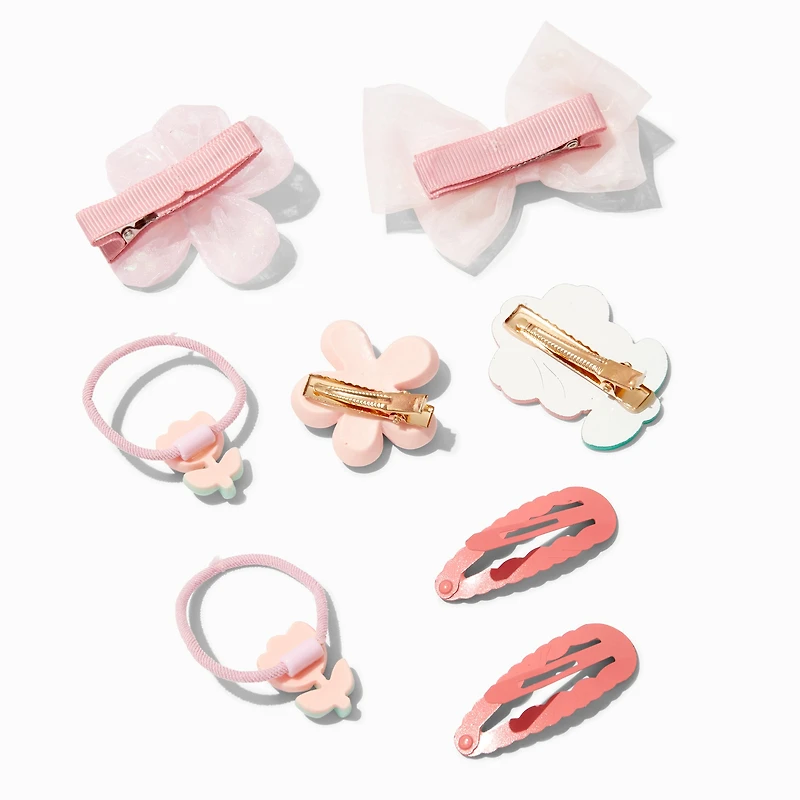 Claire's Club Pink Daisy Mixed Hair Clip Set - 8 Pack