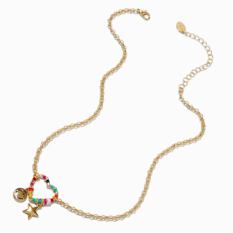 Rainbow Heart Charm Pendant Necklace