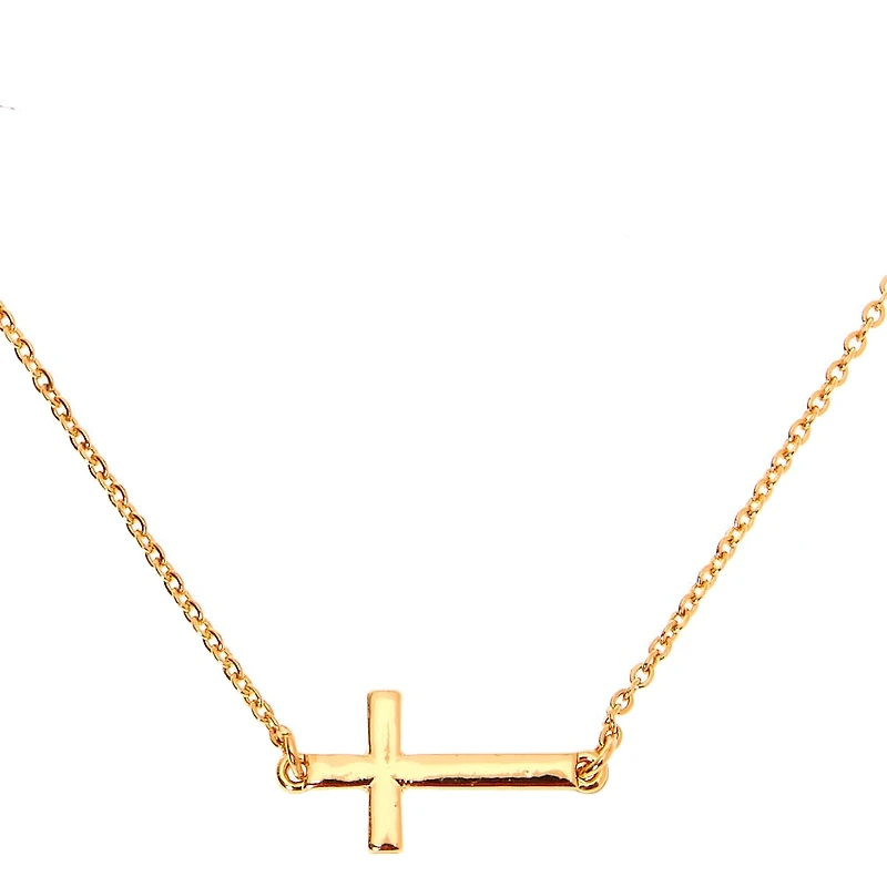 Gold-tone Sideways Cross Stackable Pendant Necklace