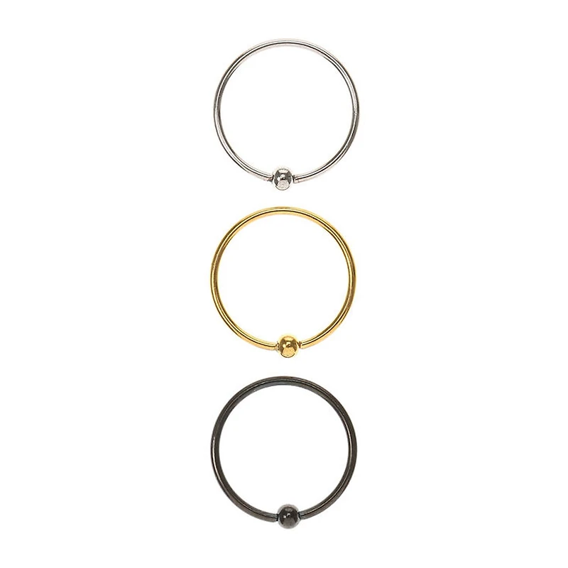 20G Mixed Metal Stainless Steel Ball Nose Rings - 3 Pack