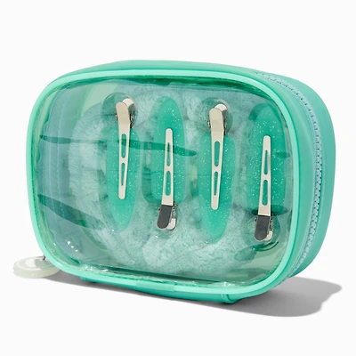 Mint Green Scrunchie & No-Crease Hair Clip Makeup Bag Set