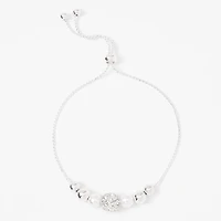 Silver-tone Crystal Fireball & Pearl Bolo Bracelet