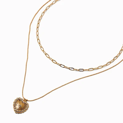 Gold-tone Ornate Heart Multi-Strand Necklace