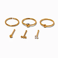 20G Gold-tone Titanium Cubic Zirconia Nose Studs & Hoops - 6 Pack