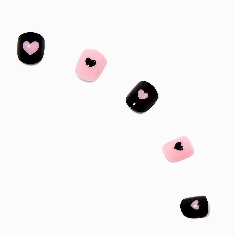 Claire's Club Pink & Black Heart Press On Vegan Faux Nail Set - 10 Pack