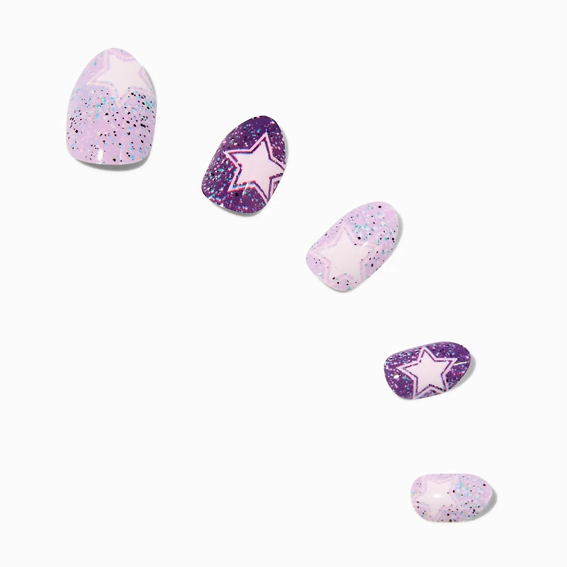 Purple Glitter Star Stiletto Press On Vegan Faux Nail Set - 24 Pack