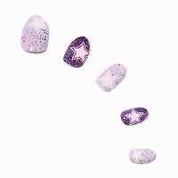 Purple Glitter Star Stiletto Press On Vegan Faux Nail Set - 24 Pack