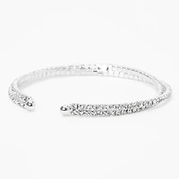 Silver-tone Criss Cross Rhinestone Slim Cuff Bracelet