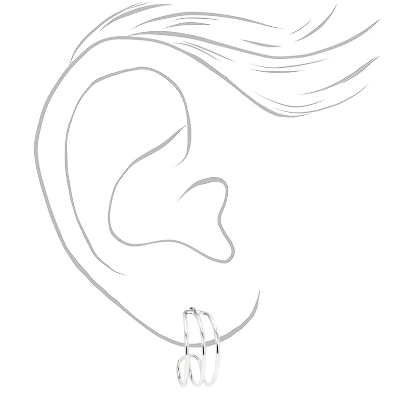 Silver-tone 15mm Thin Triple Hoop Earrings