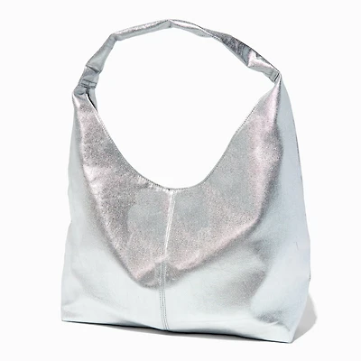 Silver Slouchy Tote Bag