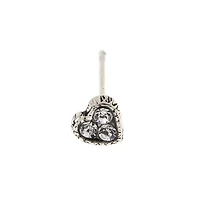 22G Silver-tone Stainless Steel Crystal Heart Nose Stud