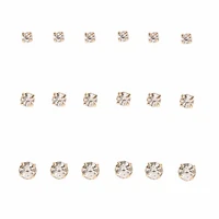 Gold-tone Graduated Crystal Stud Earrings - 9 Pack