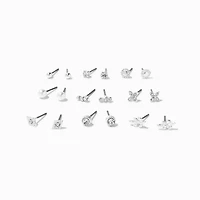 Silver-tone Crystal Stud Earrings Set - 9 Pack