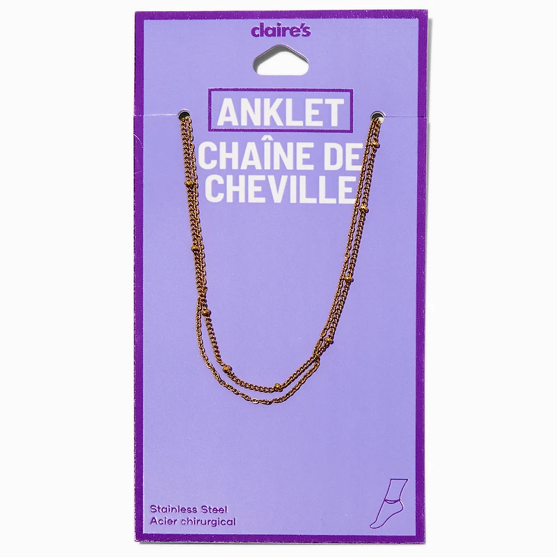 Gold-tone Stainless Steel Ball Chain Anklets - 2 Pack